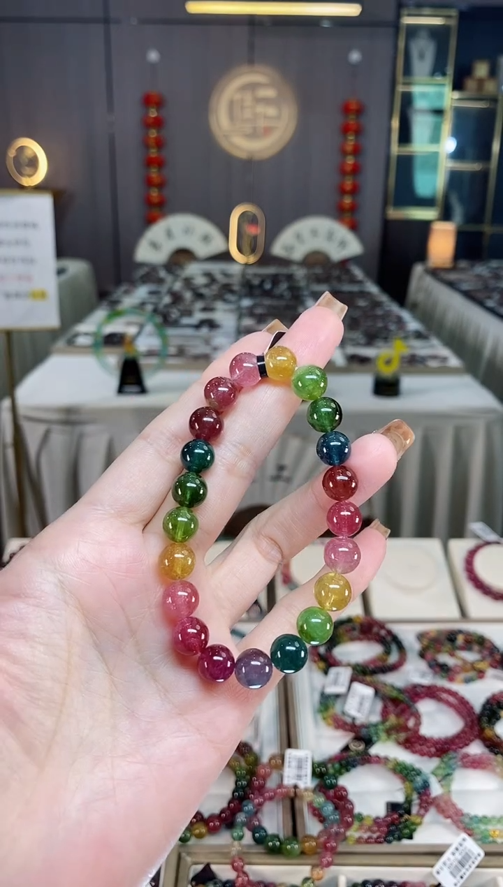 未镶嵌老矿碧玺彩虹单圈手串9mm+碧玺dan多样性发货一条