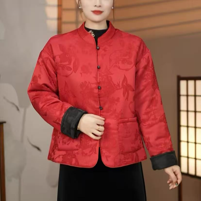 双面穿提花工艺新中式女士显瘦百搭保暖棉服外套