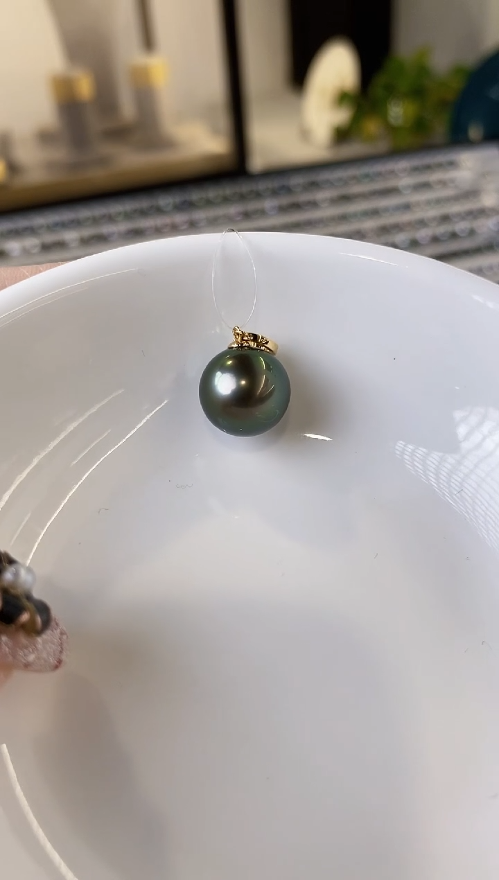 【闪购商品】海水珍珠吊坠(不含链)18K金镶嵌12-13大溪地黑珍珠吊坠