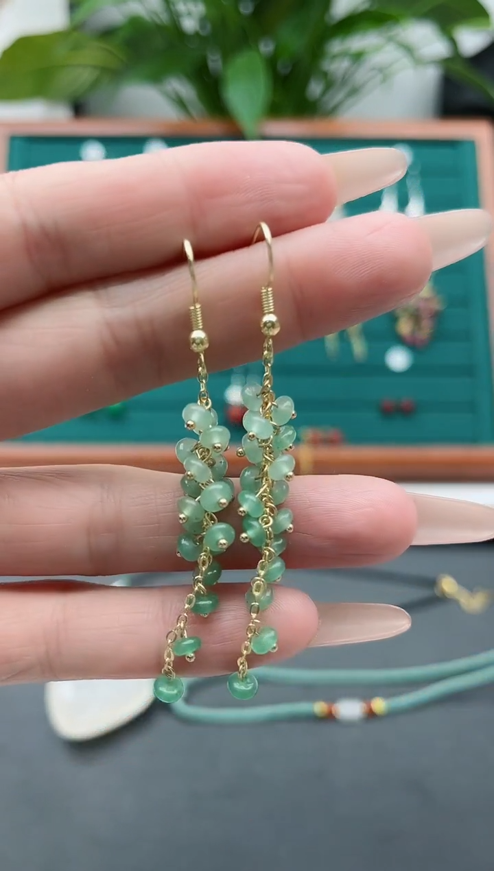 【闪购商品】东陵石耳饰银S925镀金镶嵌0611