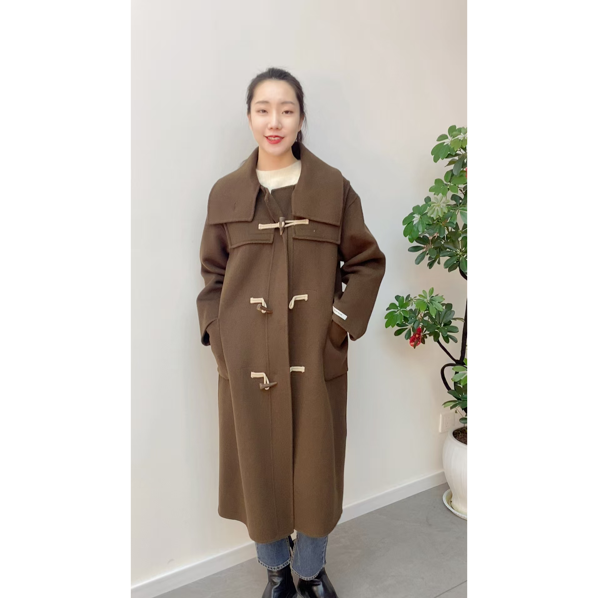 FORCHEER咖色学院风大衣