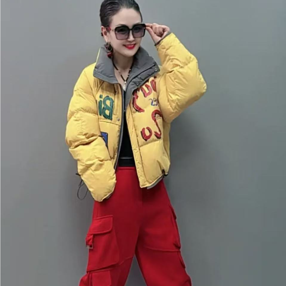 秋冬新款保暖彩绘百搭休闲短款羽绒服