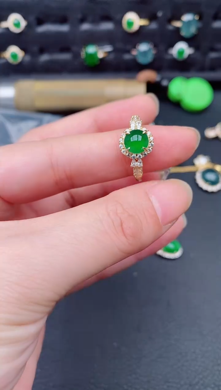 银S925镶嵌戒指翡翠天然a货翡翠208
