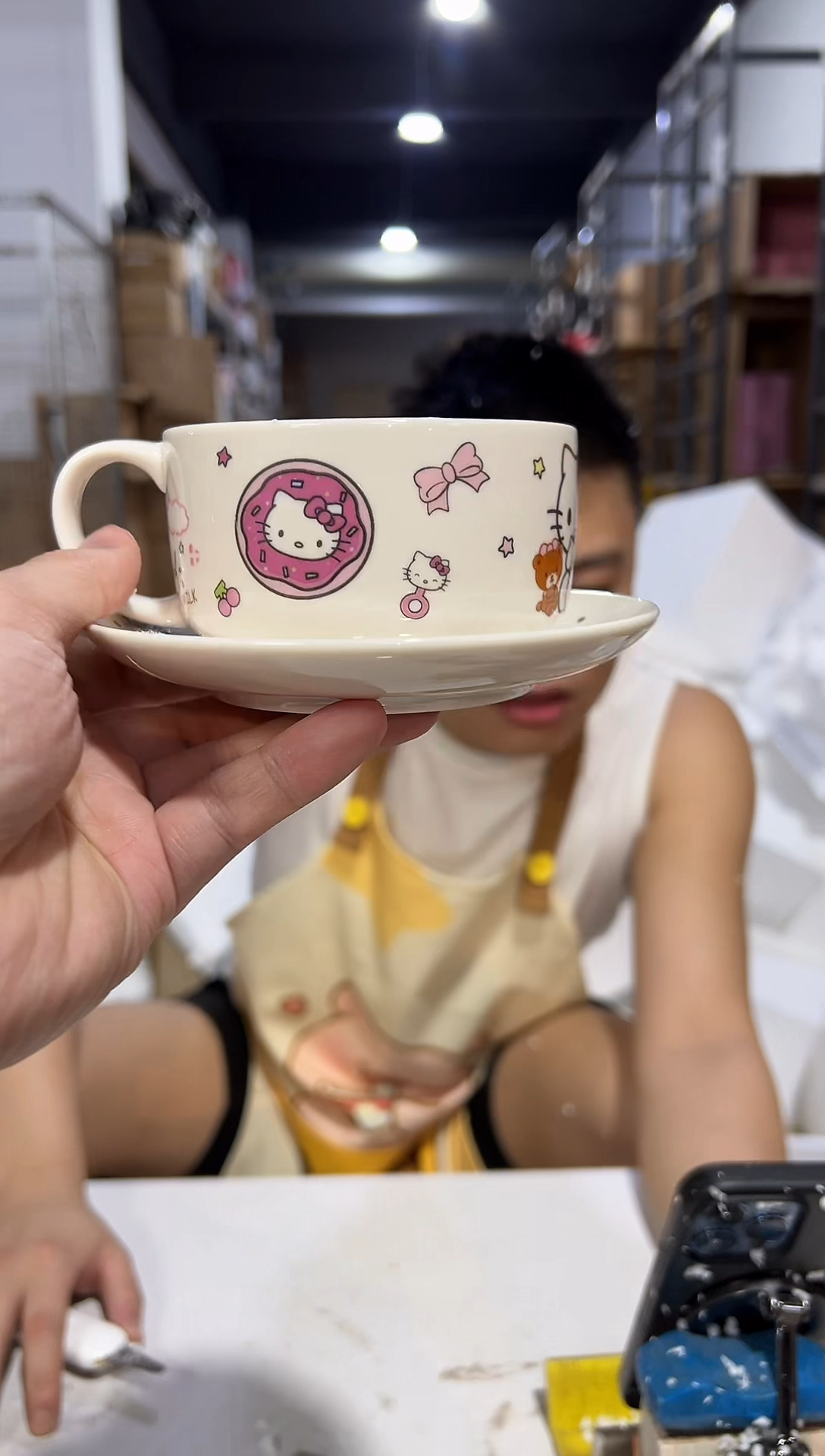 瓷片白色kt猫一杯一碟