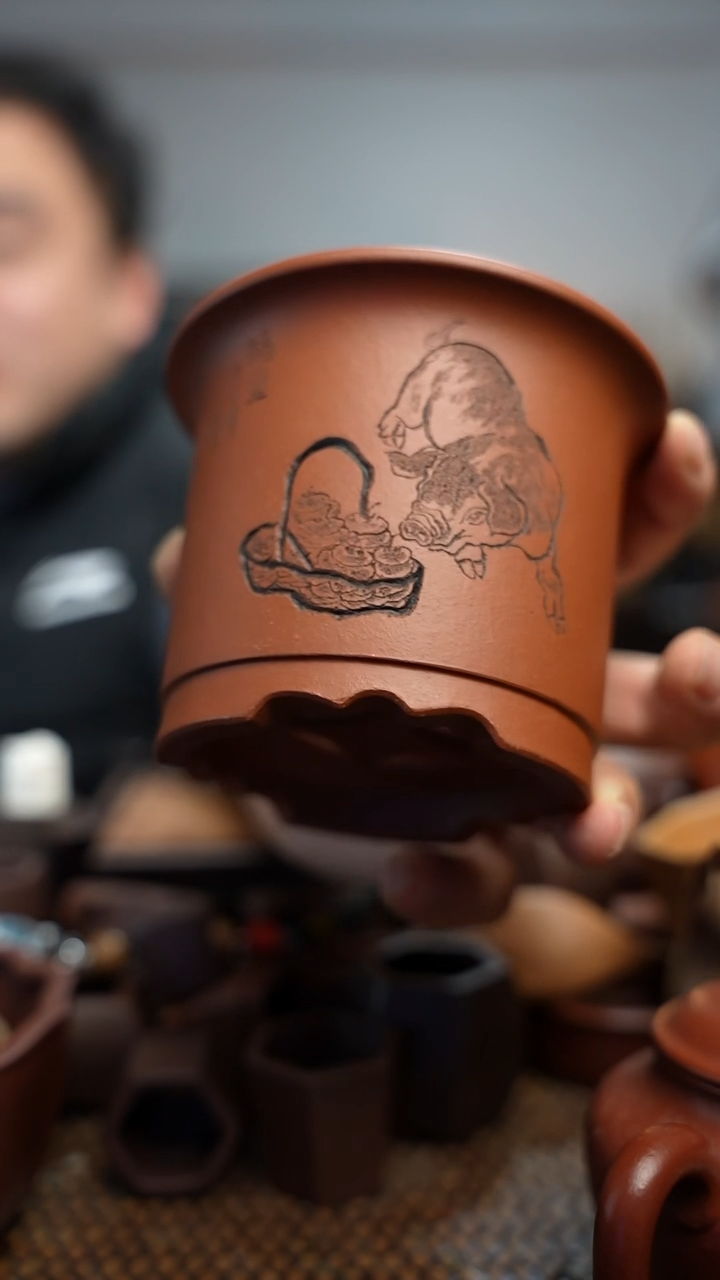 紫砂花盆牛**蝇長木軒精品紫砂