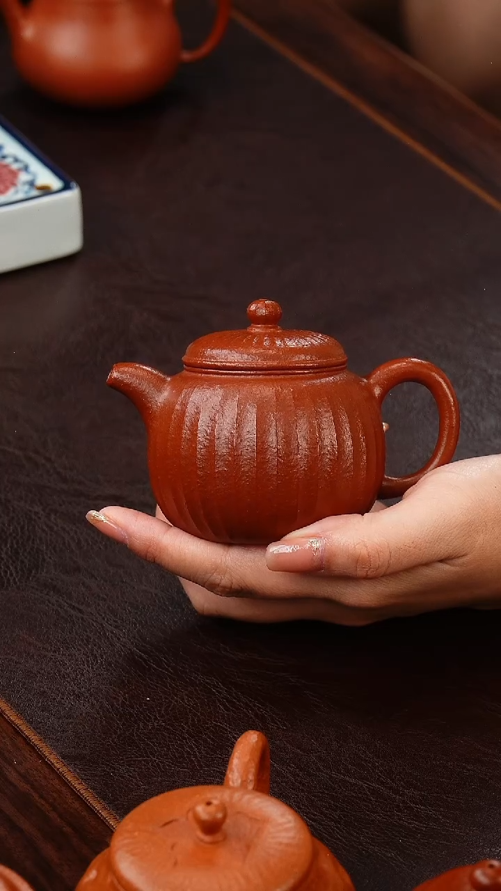 茶壶紫砂侯峰野山红泥筋纹匏樽160cc