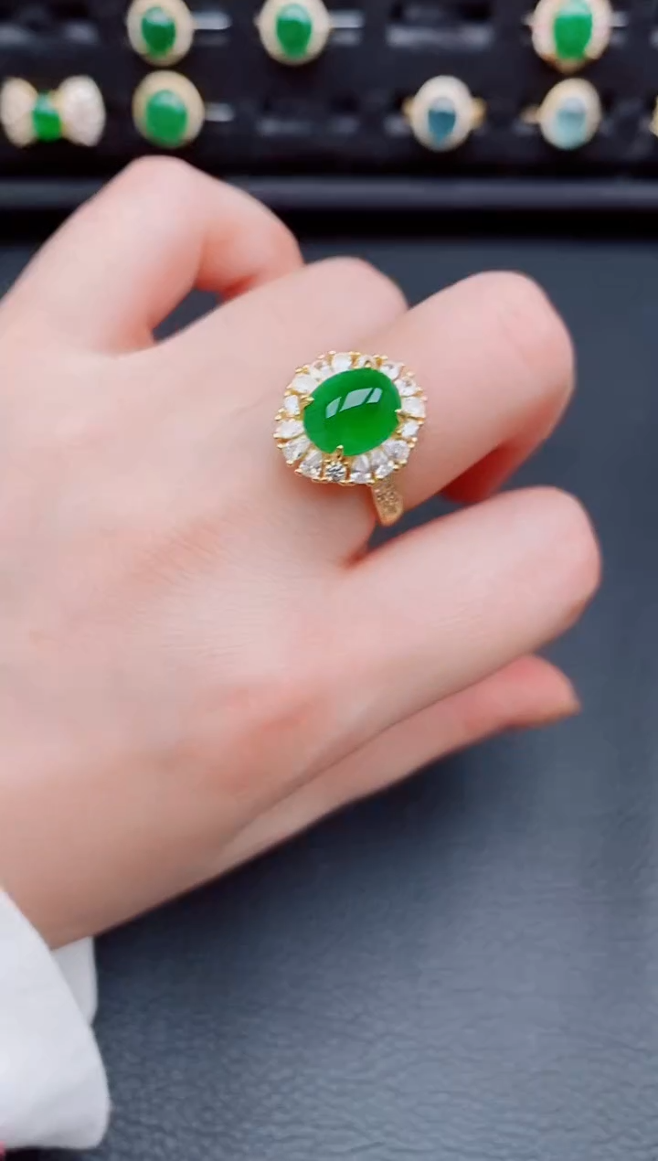 【闪购商品】翡翠戒指银S925镶嵌天然a货翡翠90