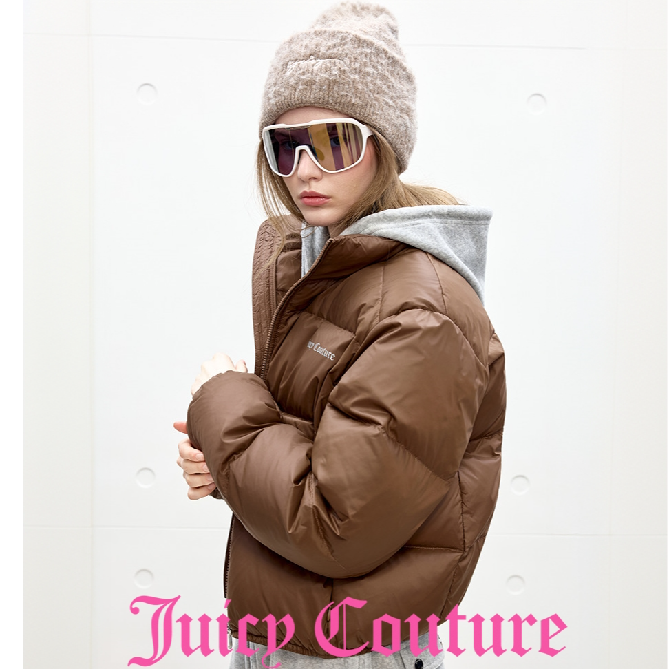 Juicy Couture橘滋反光胶印轻薄90白鸭绒立领羽绒服女