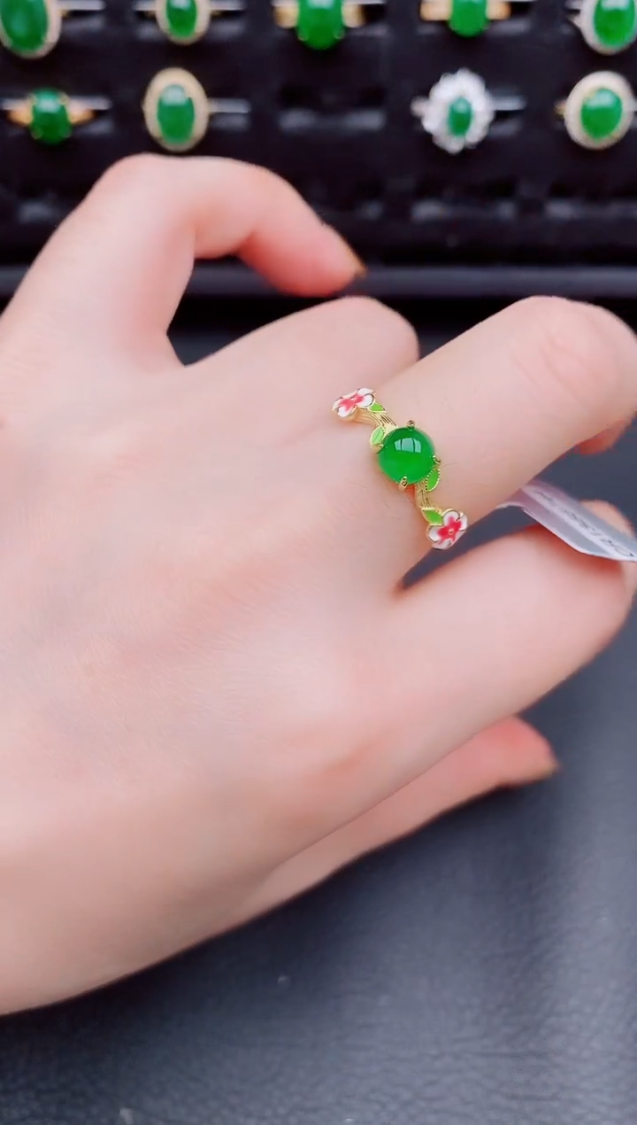 【闪购商品】翡翠戒指银S925镶嵌天然a货翡翠122