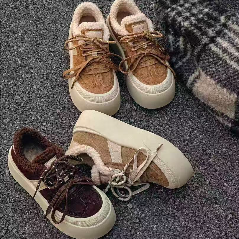 丑萌2025冬季新款加绒双鞋带时尚板鞋女休闲ins加厚秋冬女鞋-xx