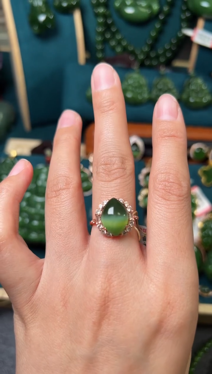 【闪购商品】和田玉（碧玉）戒指银S925镶嵌碧玉