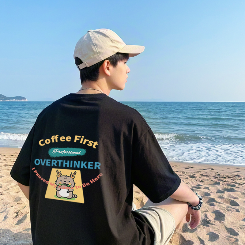 百搭情侣宽松港风ins纯棉夏季潮流印花男士休闲百搭半袖韩版大码