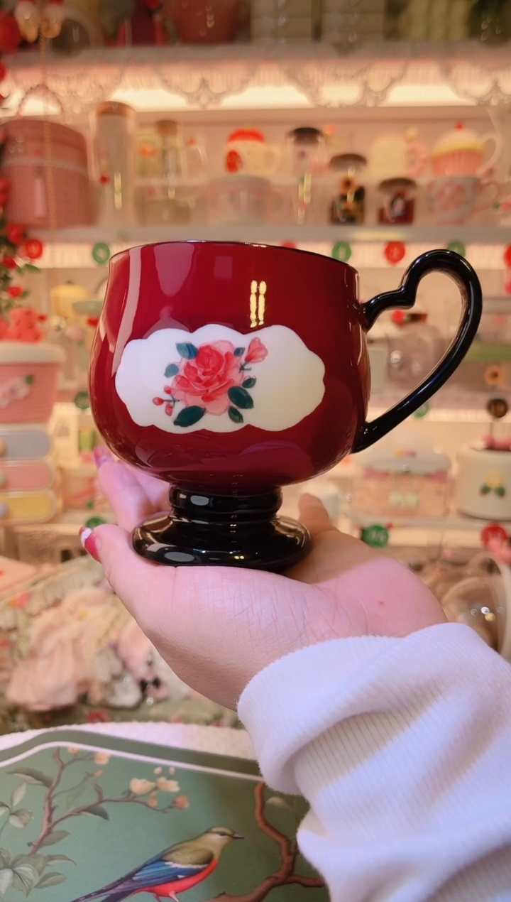 复古高脚杯红色——手工制作品质好！