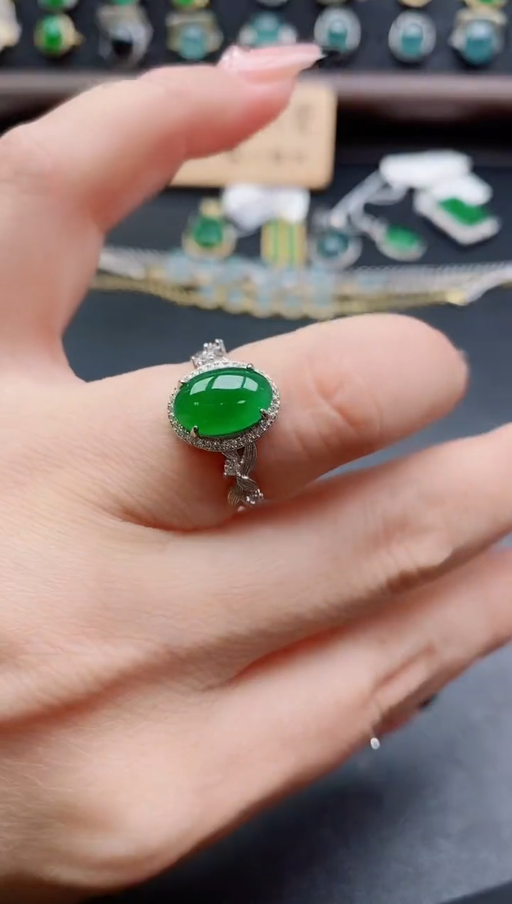 银S925镶嵌戒指翡翠1