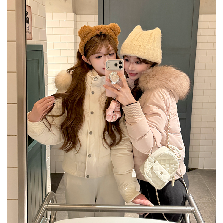 爱神贝拉加绒高级感棉服女短款2025年新款大毛领修身显瘦棉衣外套