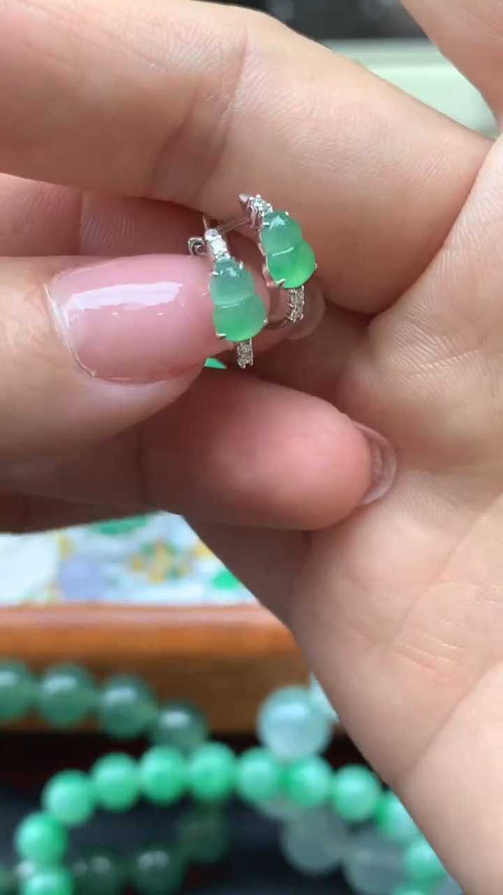 【闪购商品】翡翠耳饰18K金镶嵌9-天然翡翠