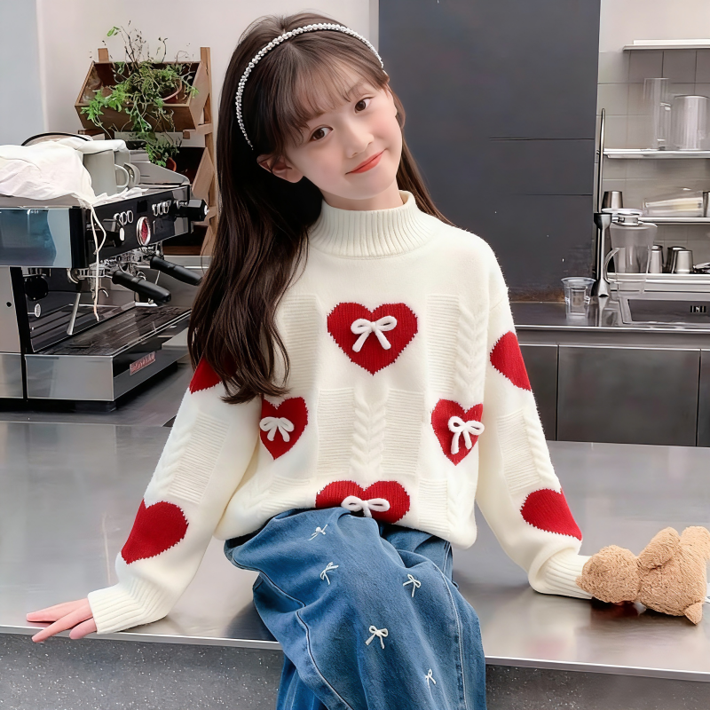 女童毛衣秋冬2025新款小女孩中大童毛线衣儿童时髦加绒加厚打底衫