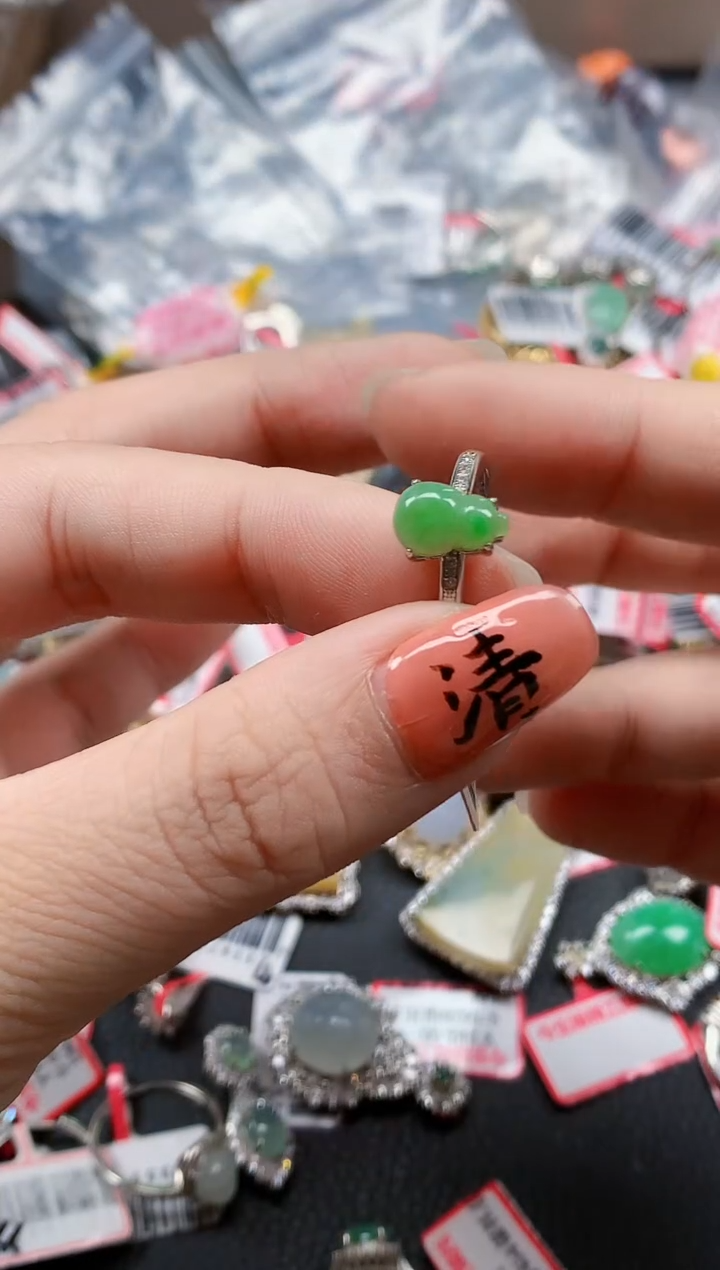 银S925镶嵌戒指翡翠天然A货缅甸翡翠