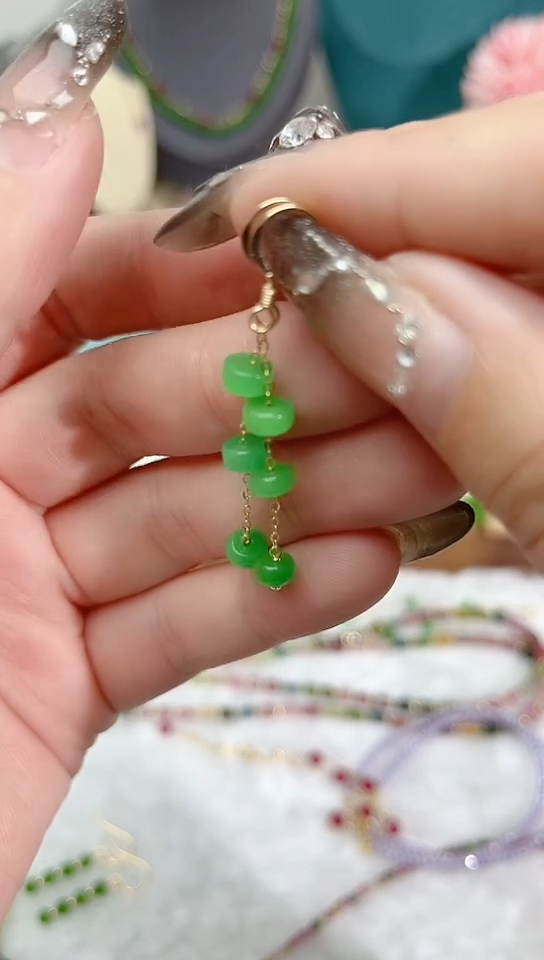 【闪购商品】翡翠耳饰14K金镶嵌三颗59