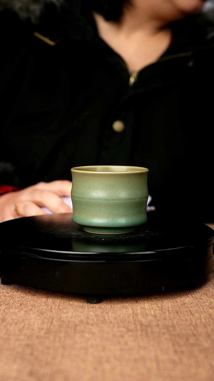 【闪购商品】922#一级品原矿汝瓷仿古天青釉竹节杯