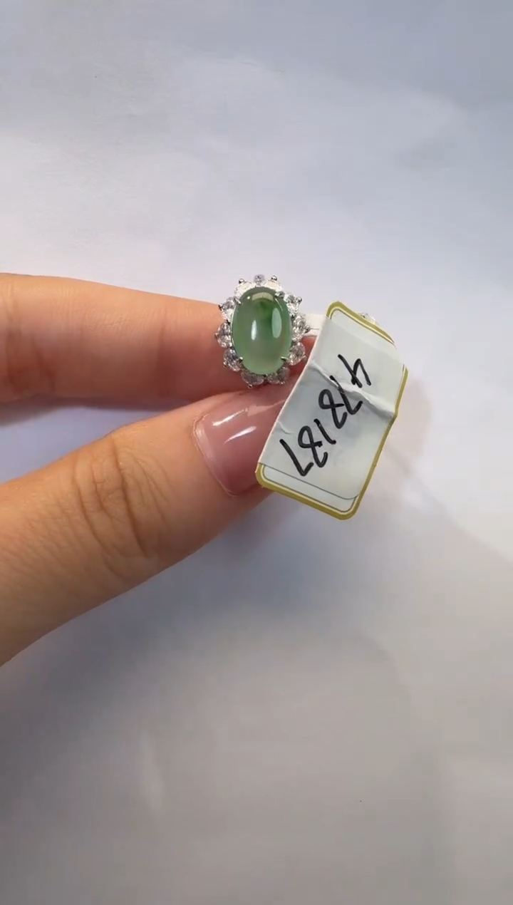 银S925镶嵌戒指翡翠925银镶翡翠戒指镶嵌51