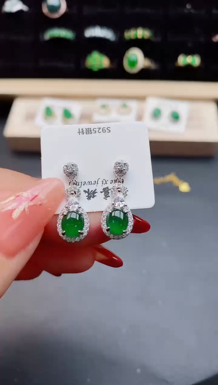 【闪购商品】翡翠耳饰银S925镶嵌508050