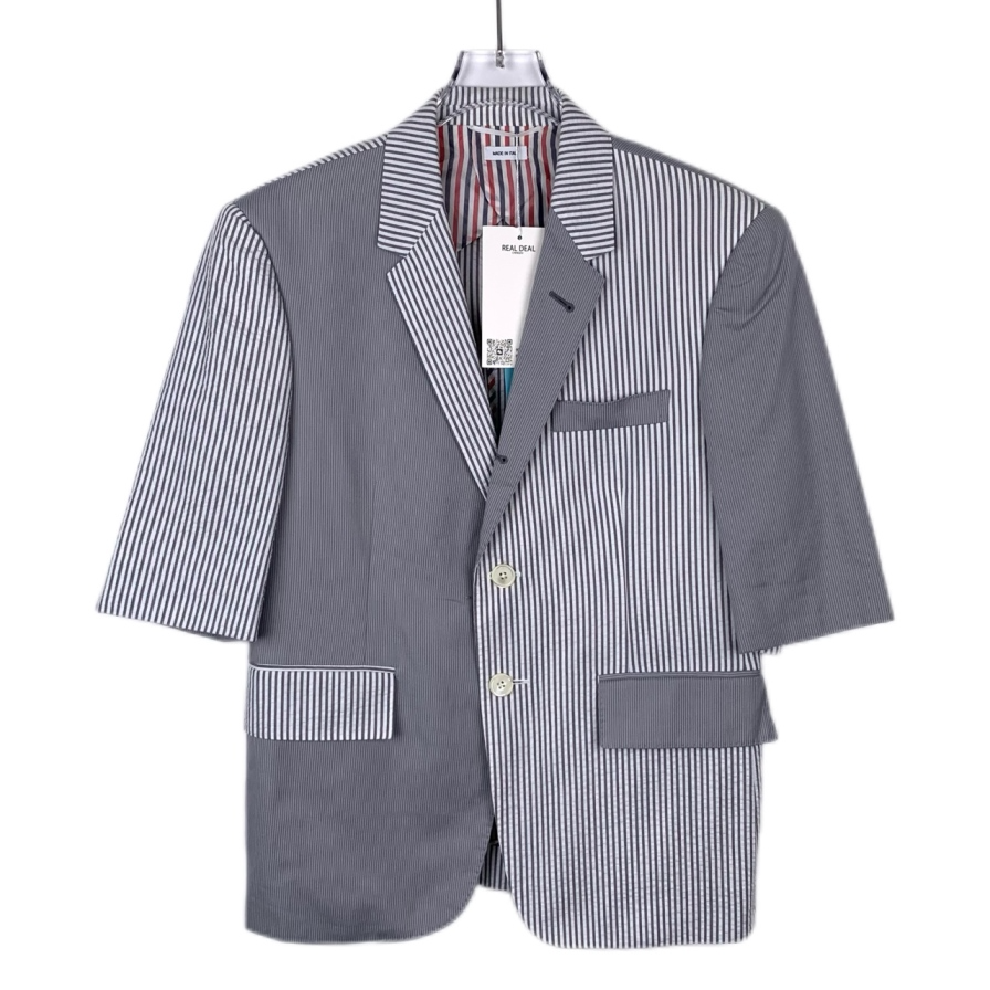 99新 THOMBROWNE XF291 条纹拼接翻领拼色棉质西服外套 1 S码
