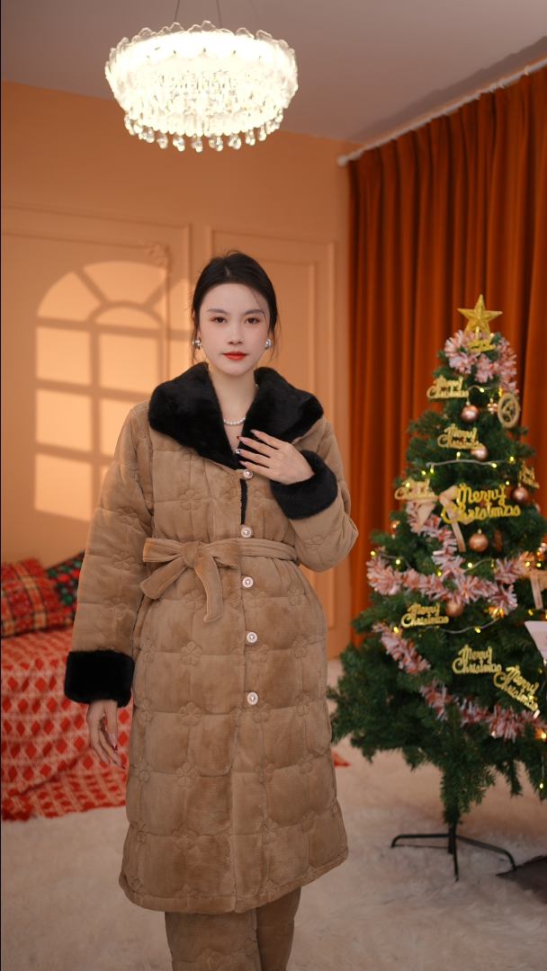 （小香公主.长款）2024冬季新款睡衣女家居服套装夹棉加厚可外穿版