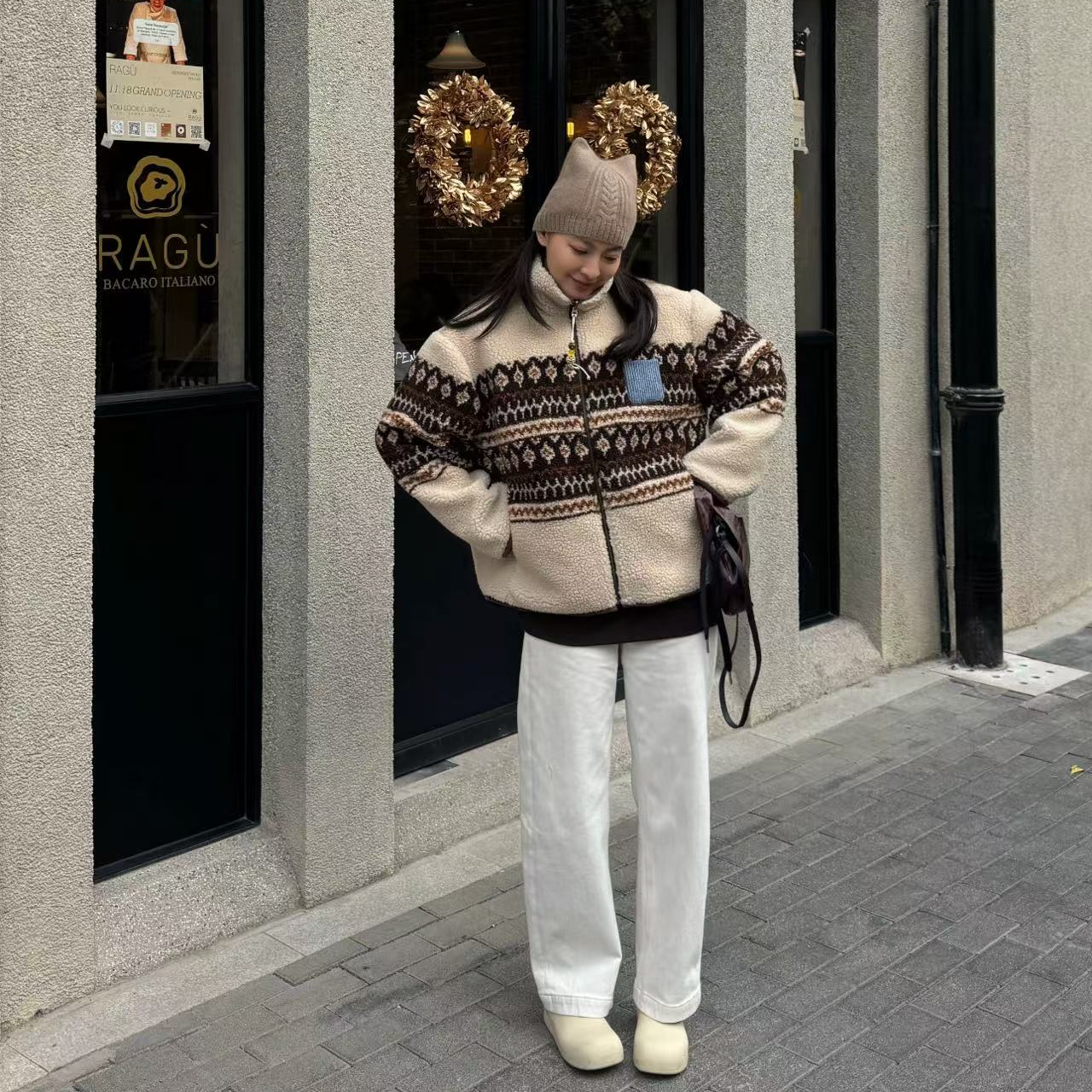 866沙丘费尔岛 立领仿羊羔毛费尔岛外套