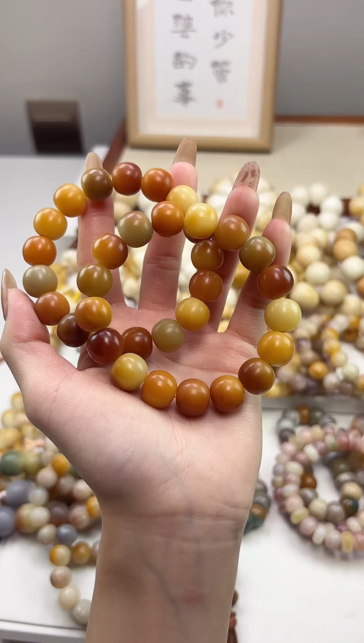 手串菩提根/象牙果沐a24橙黄橘绿时干磨苹果12*13mm手串随机