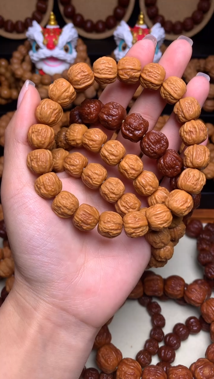 【闪购商品】文玩核桃手串12-13mm+金蟾蛤蟆头龙炎深雕全品