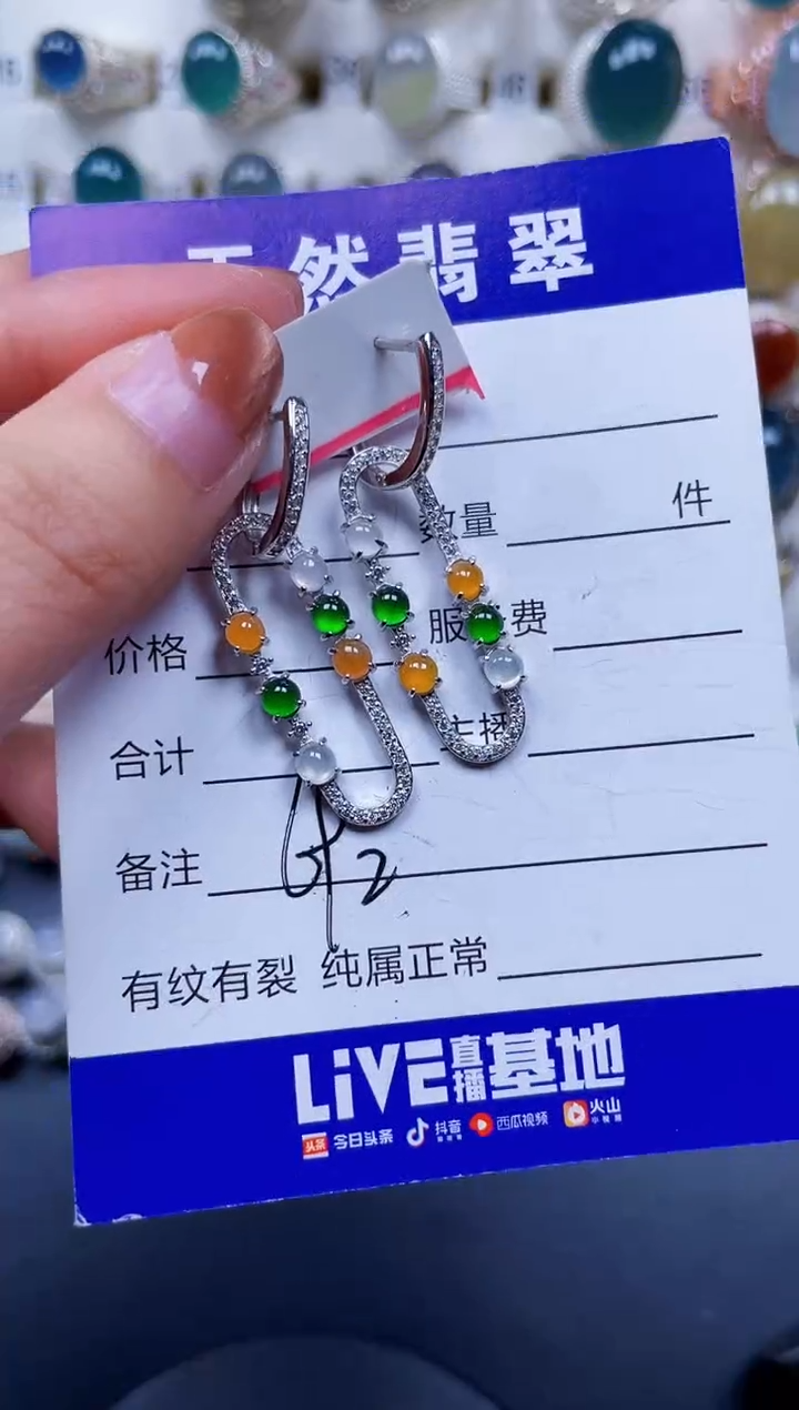 银S925镶嵌翡翠耳饰692