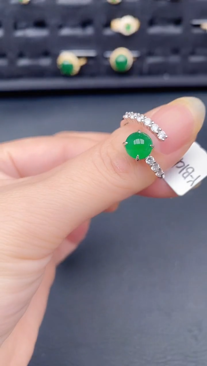 银S925镶嵌戒指翡翠天然a货翡翠219
