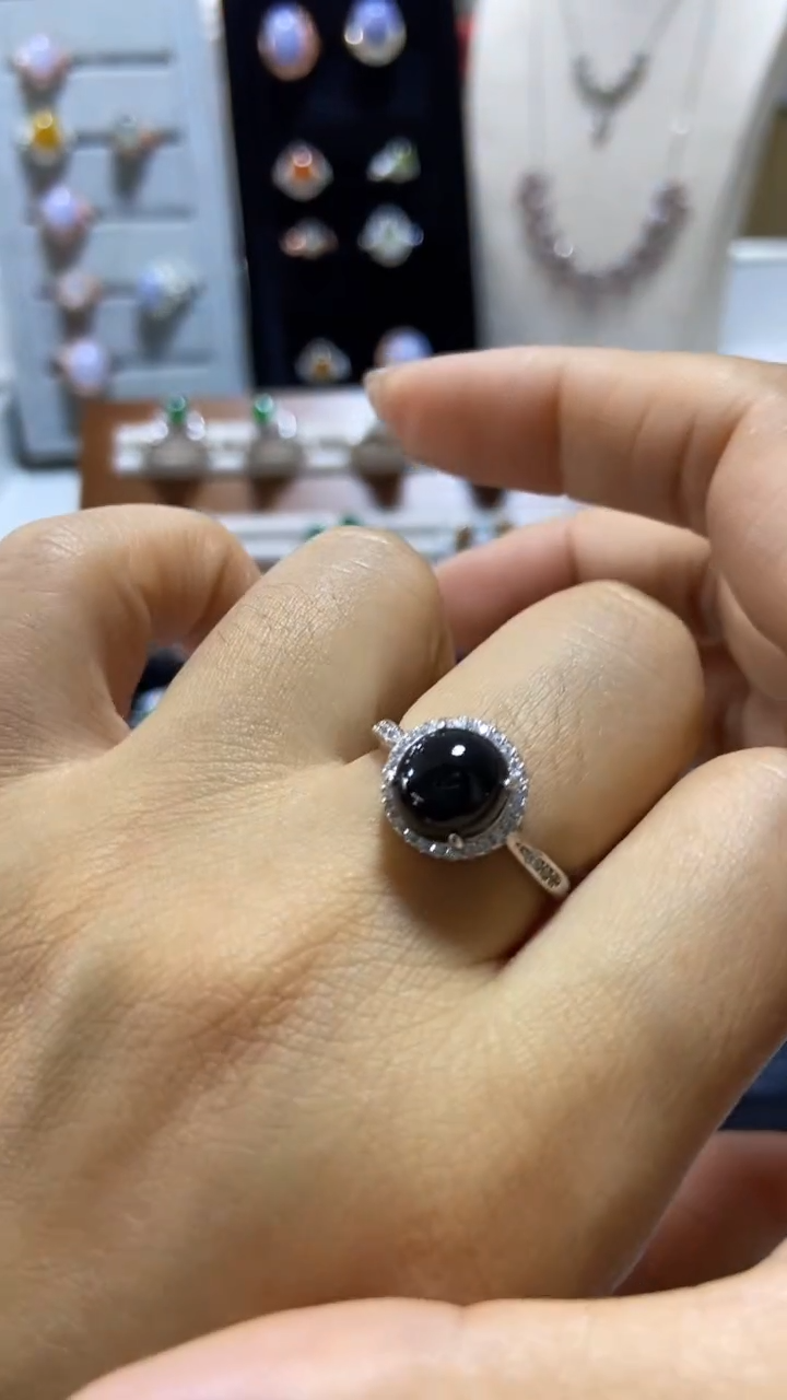 【闪购商品】翡翠颈饰银S925镶嵌天然缅甸a货翡翠戒指