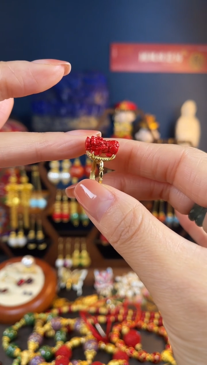 【闪购商品】红红貔貅珐琅景泰蓝戒指