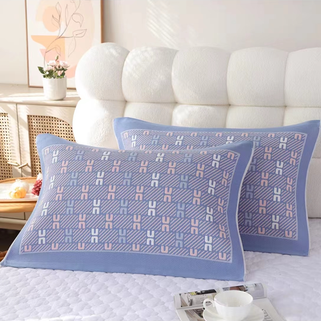 26号字母蓝色 十层精梳棉枕巾！通用柔软透气双面纱布棉枕微微暇