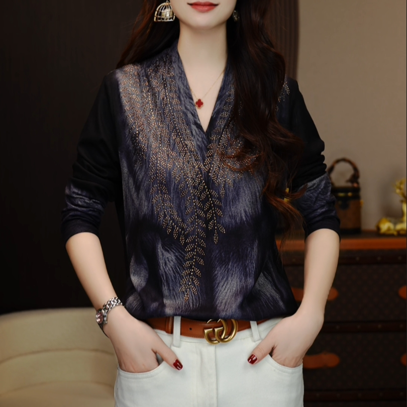 【艳时尚】雪域飞花海岛绒加厚冬春款显瘦百搭打底衫24110402