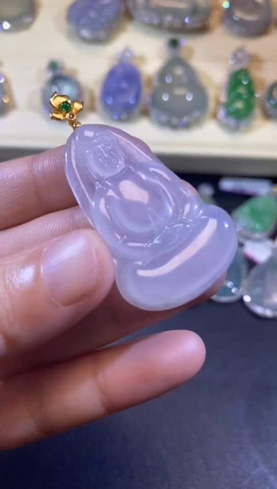 【闪购商品】翡翠吊坠(不含链)18K金镶嵌缅甸天然A货翡翠