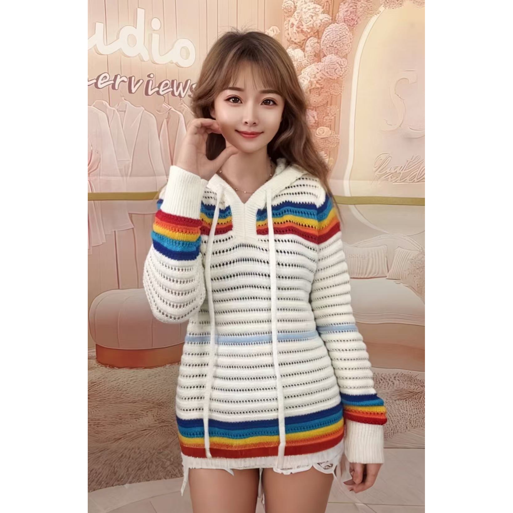 卫衣女春秋新款早秋中长款带帽毛衣遮屁股洋气针织衫上衣281-300