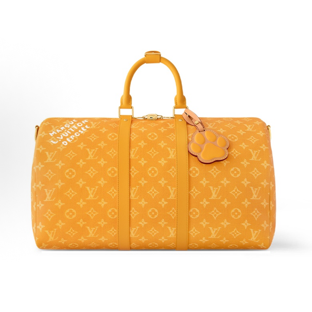 99新 LouisVuitton/路易威登 秀款keepall45宠物狗爪黄色 旅行袋