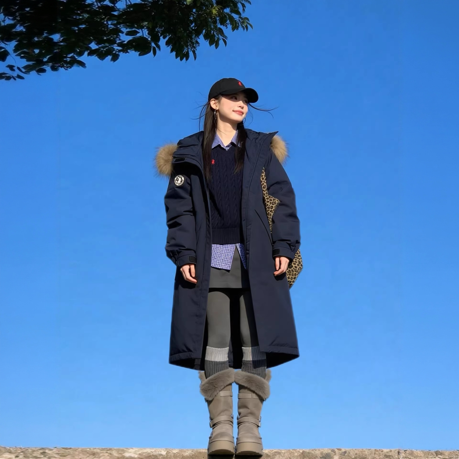 羽绒棉服女冬季2025新款韩系棉衣加厚藏青棉袄中长款过膝宽松外套