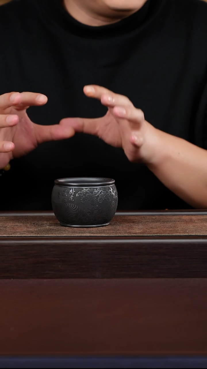 茶杯紫砂07石黄刻虎杯