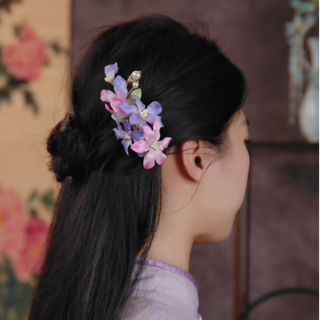 【丁香花】非遗扁绒绒花仙气古风发夹气质紫色超仙简约百搭