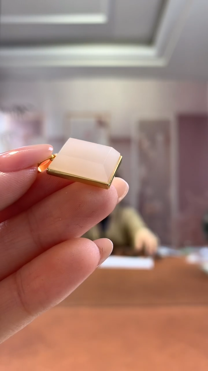 银S925镶嵌和田玉挂件梯形无事牌吊坠