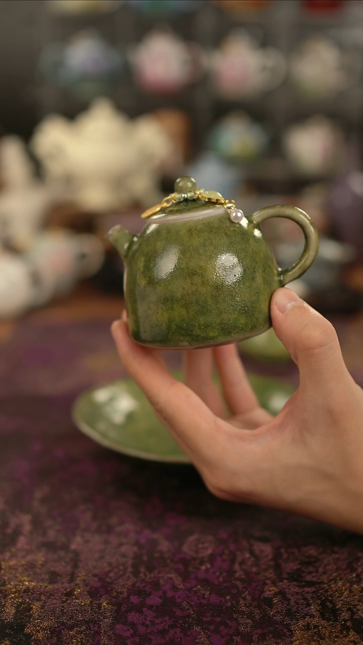 摩吉陶陶闪拍链接 橄榄绿茶壶