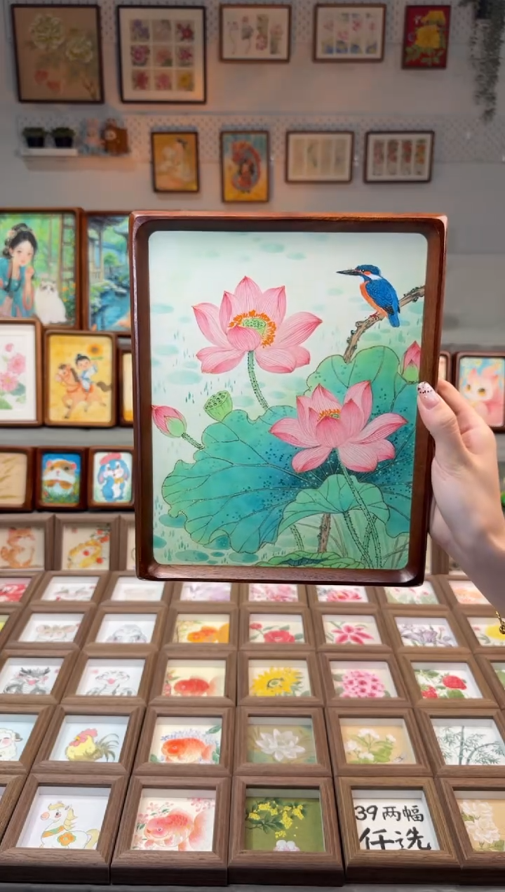 国画荷花翠鸟 手绘国画10