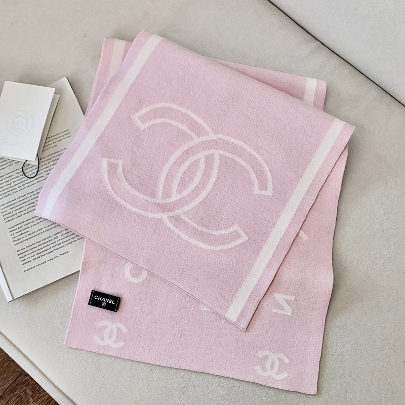 99新 Chanel/香奈儿 【24期】25C粉色羊毛双面字母围巾 52978