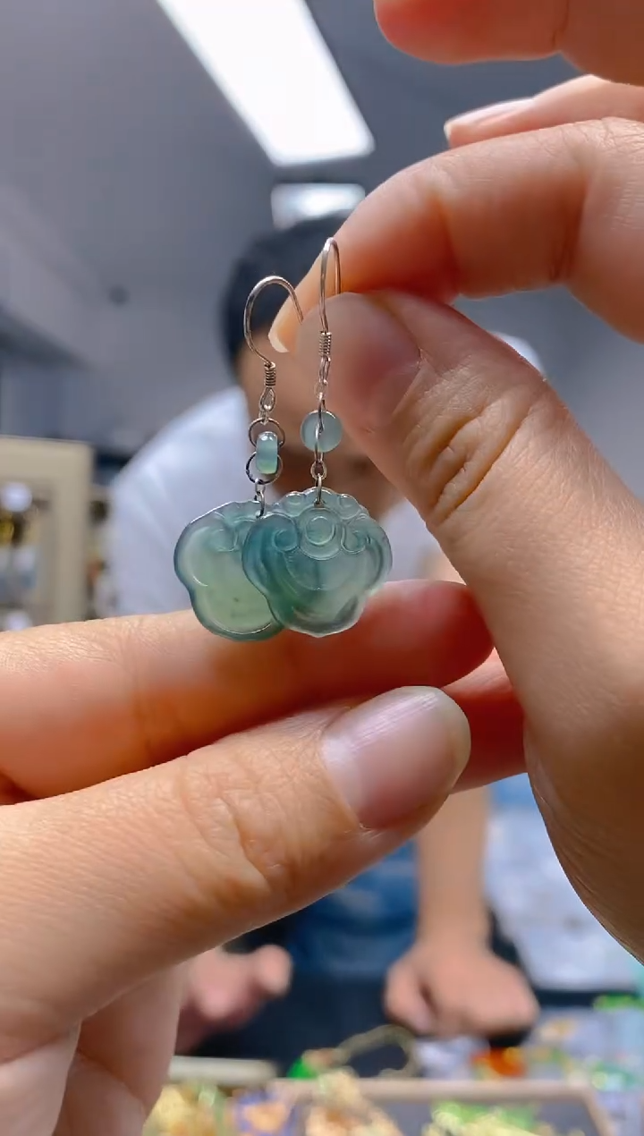 【闪购商品】翡翠耳饰银S925镶嵌0103翡翠耳钩