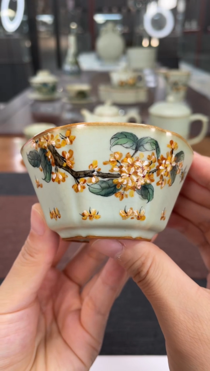 【闪购商品】周泽堂汝官窑，倾城六方杯·桂花