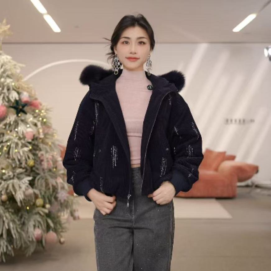 limil/丽米儿小众炸街高级感时尚灯芯绒羊毛棉服（毛领可拆）940041